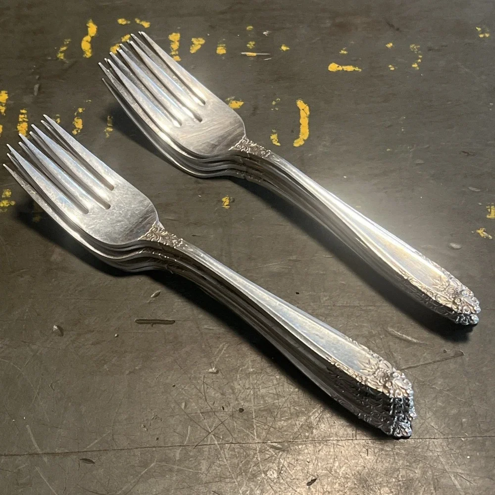 Vintage ElDAN Nickel Silver Salad Dessert Forks Ornate Victorian Set of 11